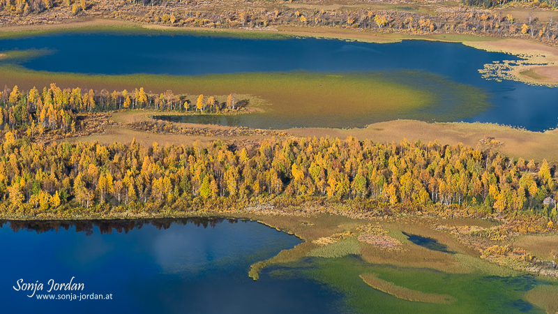 Herbstliche Landschaft, Ausblick von Berg Nammasj, Kvikkjokk Delta, Sarek Nationalpark, Norrbotten, Norrbottens län, Laponia, Lappland, Schweden